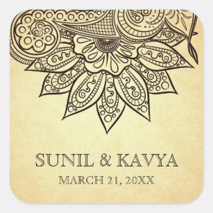 Vintage Mehendi Henna Indian Wedding Favour Sticke Square Sticker