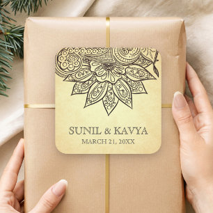 Vintage Mehendi Henna Indian Wedding Favour Sticke Square Sticker