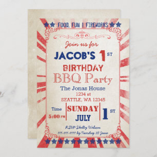 Vintage Memorial Day Birthday party Invitation