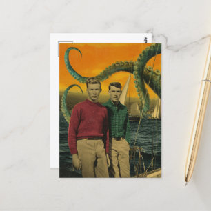 Vintage Men and Octopus Beware of the Kracken Postcard