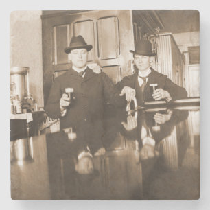 Vintage Men Drinking Beer Photo Saloon Bar 1890 Stone Coaster