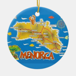 Vintage Menorca Spain Illustrated Ceramic Tree Decoration
