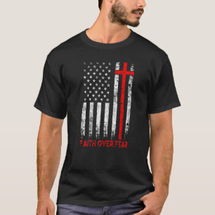 Vintage Mens Faith Over Fear Christian Cross Ameri T-Shirt