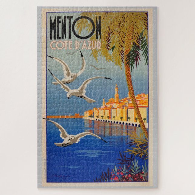 Vintage Menton CoTe D'azur Illustration Art Jigsaw Puzzle (Vertical)