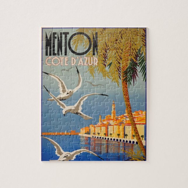 Vintage Menton CoTe D'azur Illustration Art Jigsaw Puzzle (Vertical)