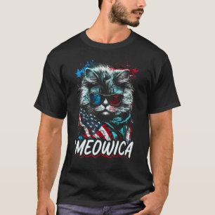 Vintage Meowica Cat Sunglasses American Flag 4th O T-Shirt