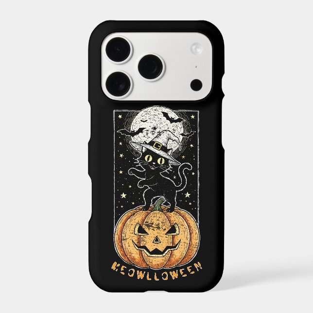 Vintage Meowloween Cat and Pumpkin T-Shirt – Retro (Back)