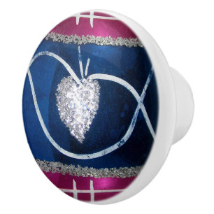 Vintage Mercury Glass Christmas Heart Pink Blue Ceramic Knob