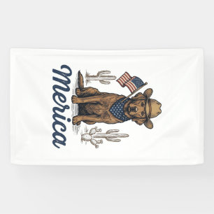 Vintage Merica Cowboy Dog American Flag Shirt_1 Banner
