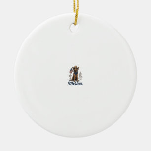 Vintage Merica Cowboy Dog American Flag Shirt_1 Ceramic Tree Decoration