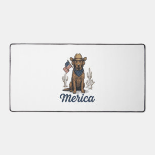 Vintage Merica Cowboy Dog American Flag Shirt_1 Desk Mat