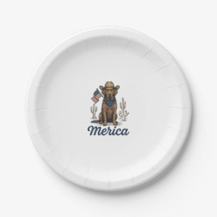 Vintage Merica Cowboy Dog American Flag Shirt_1 Paper Plate