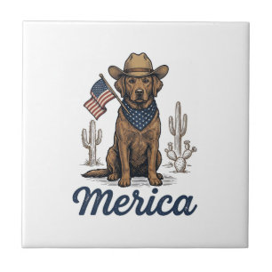 Vintage Merica Cowboy Dog American Flag Shirt_1 Tile