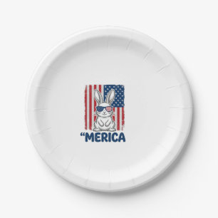 Vintage Merica Patriotic Bunny Shirt Design_1 Paper Plate