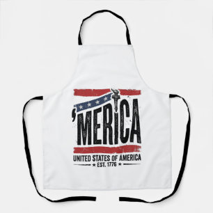 Vintage Merica Patriotic Distressed Shirt Design_1 Apron