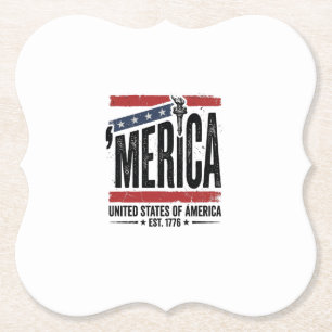Vintage Merica Patriotic Distressed Shirt Design_1 Paper Coaster