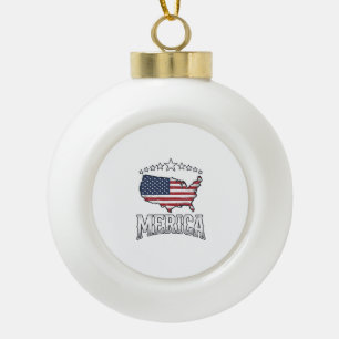 Vintage Merica Patriotic Flag Map Shirt Design_1 Ceramic Ball Christmas Ornament