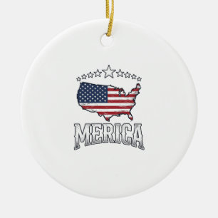 Vintage Merica Patriotic Flag Map Shirt Design_1 Ceramic Tree Decoration