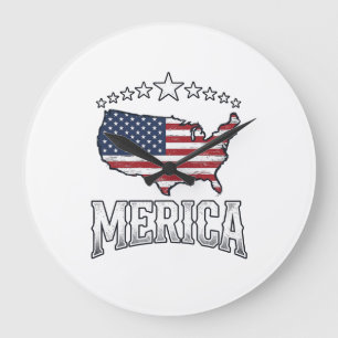 Vintage Merica Patriotic Flag Map Shirt Design_1 Large Clock