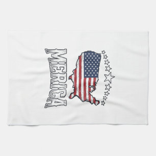 Vintage Merica Patriotic Flag Map Shirt Design_1 Tea Towel