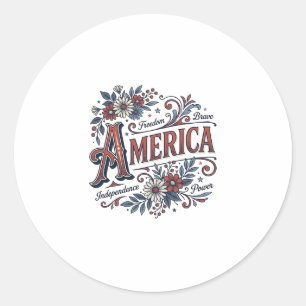 Vintage Merica Patriotic Floral Shirt Design_1 Classic Round Sticker
