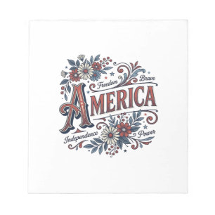 Vintage Merica Patriotic Floral Shirt Design_1 Notepad