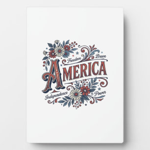 Vintage Merica Patriotic Floral Shirt Design_1 Plaque