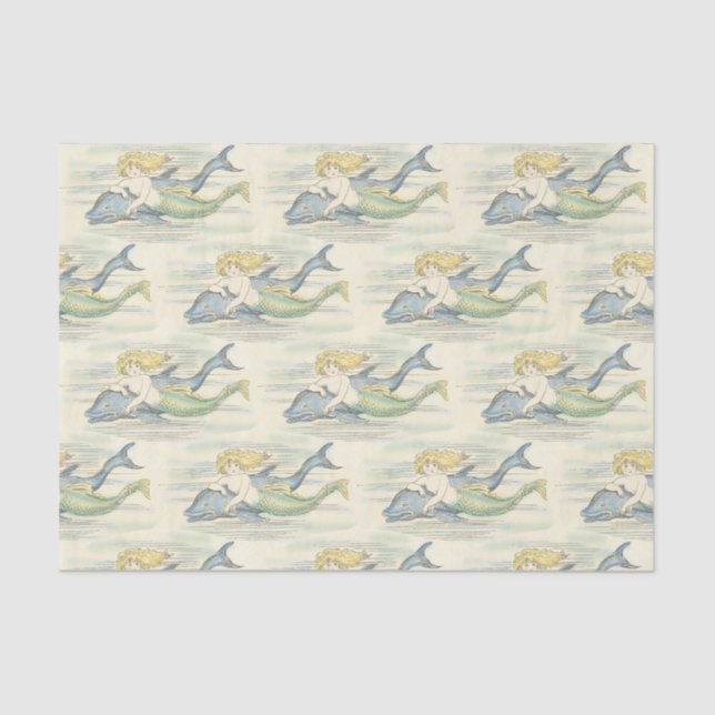 Vintage Mermaid and Dolphin Nautical Decoupage   Tissue Paper (Front)