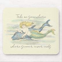 Vintage Mermaid and Dolphin Nautical Summer Quote
