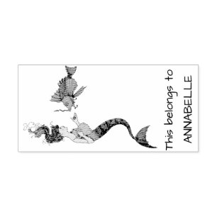 Vintage Mermaid and Fish Rubber Stamp