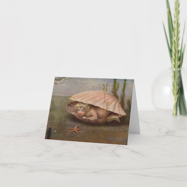 Vintage Mermaid Baby Note Card (Front)