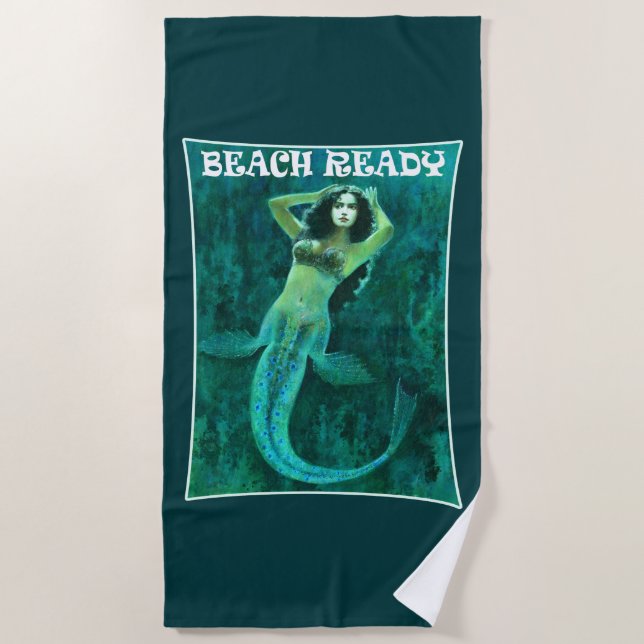 Vintage Mermaid Beach Ready Beach Towel (Front)