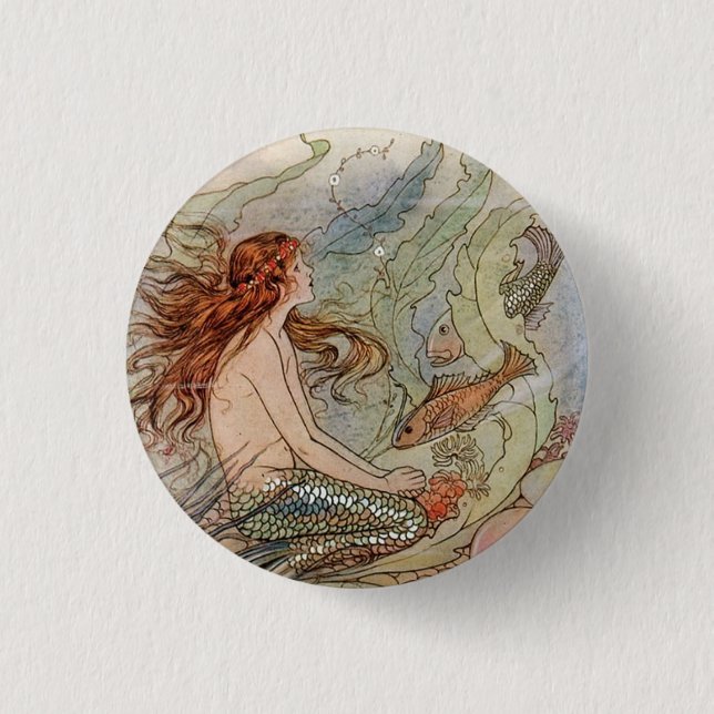 Vintage Mermaid Button Pin (Front)
