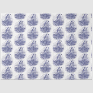 Vintage Mermaid Caught in Net, Starfish Shell Blue Tissue Paper