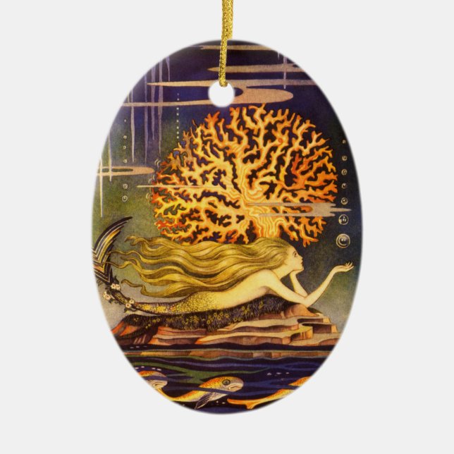Vintage Mermaid Ceramic Tree Decoration (Front)