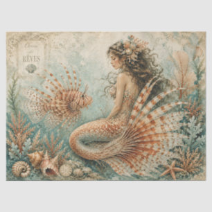 Vintage Mermaid Decoupage   Coastal Lionfish Coral Tissue Paper
