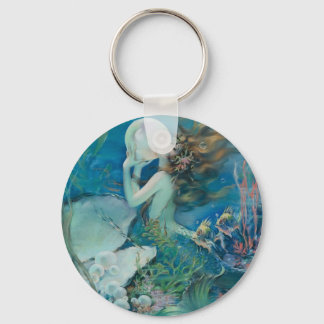 Vintage Mermaid Holding Pearl Key Ring