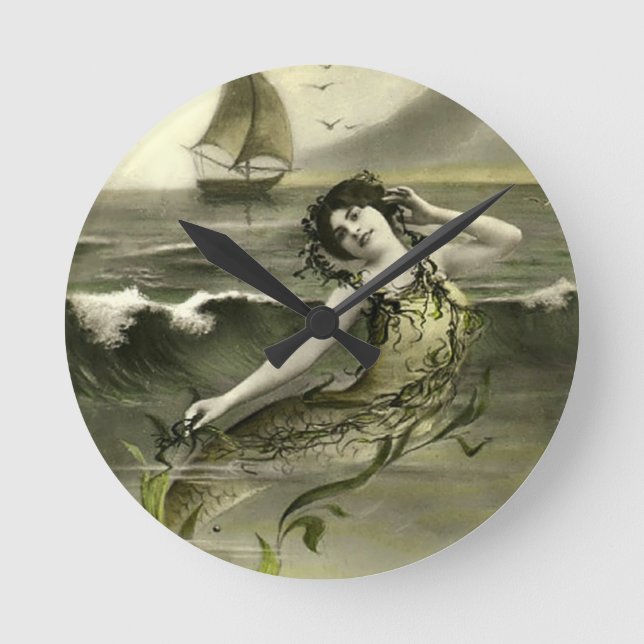 Vintage mermaid picture round clock (Front)