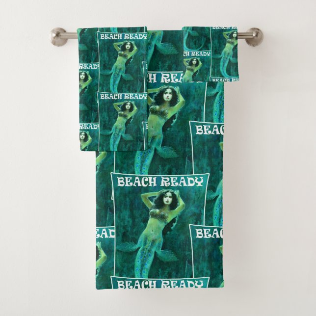 Vintage Mermaid Pin-up "BEACH READY" Bathroom Set (Insitu)