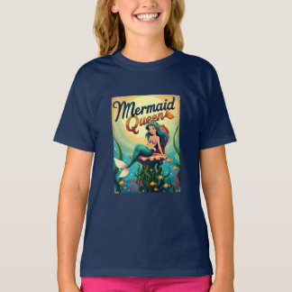 Vintage Mermaid Queen Kids Tee Retro Ocean Girl 