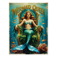 Vintage Mermaid Queen Poster Timeless Ocean Art