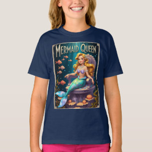Vintage Mermaid Queen Retro Cartoon Charm Girls T-Shirt
