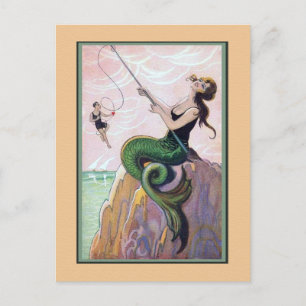 Vintage Mermaid Romantic Postcard