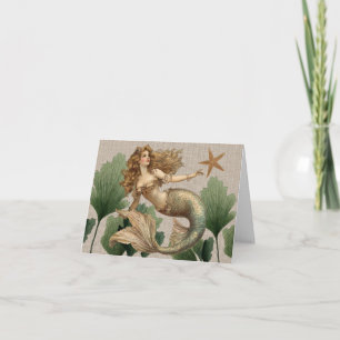 Vintage Mermaid & Sea Star  Note Card