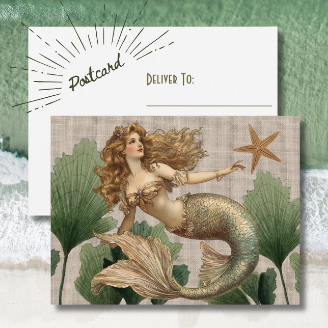Vintage Mermaid & Sea Star Postcard (Vintage Mermaid & Sea Star)