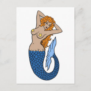 Vintage Mermaid Tattoo Art Postcard