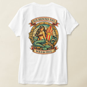 Vintage Mermaid Tattoo Art Sun Drenche, for women T-Shirt