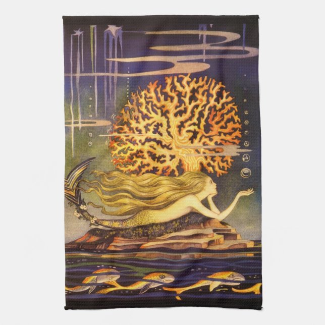 Vintage Mermaid Tea Towel (Vertical)