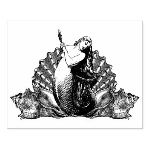 Vintage Mermaid with Seashells Rubber Stamp