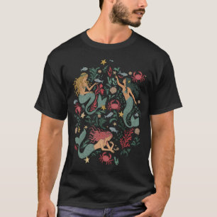 Vintage Mermaids in the Ocean – Blue T-Shirt